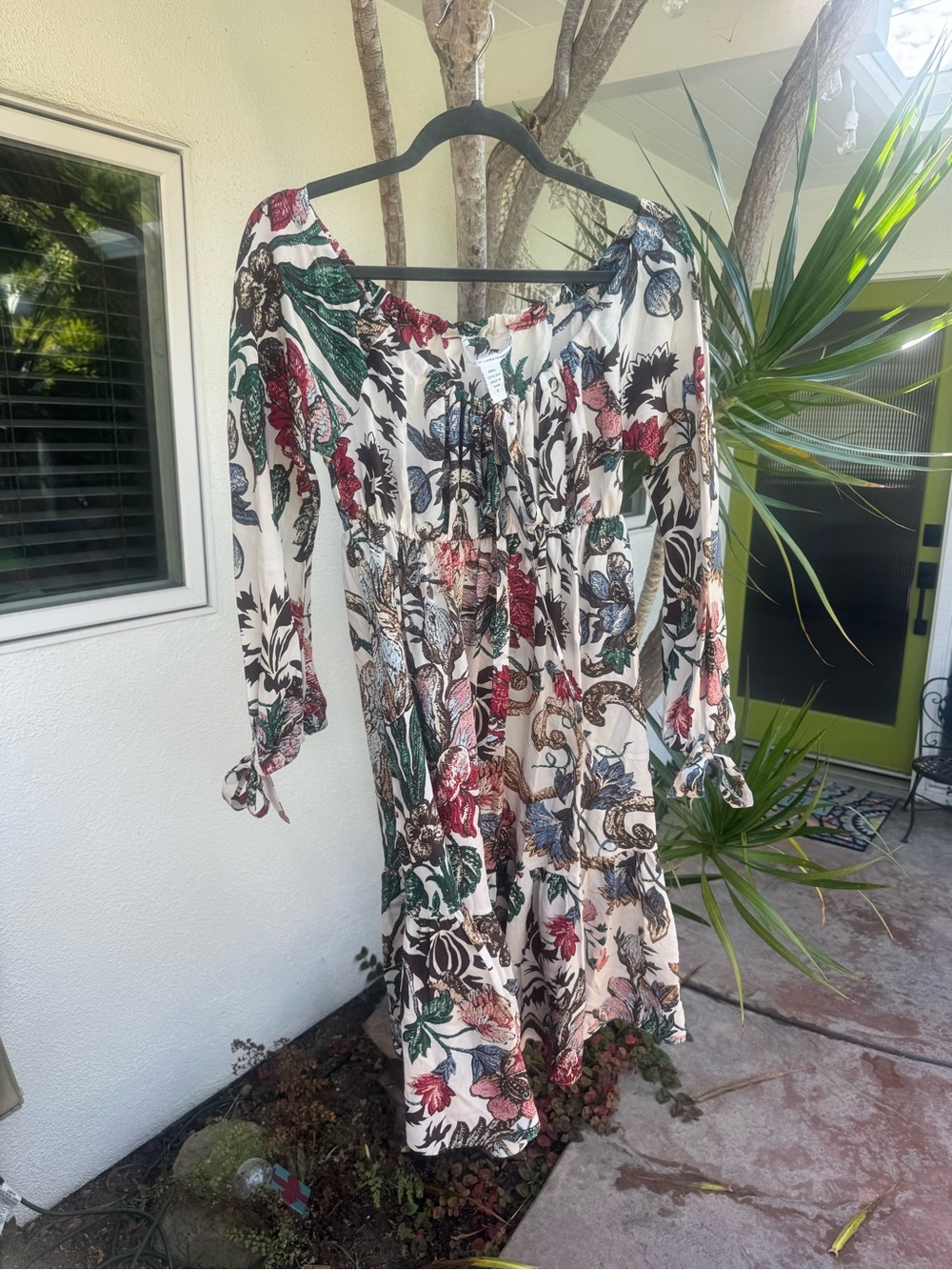 Diane Von Furstenberg White Floral Midi Dress with Red & Green Accents